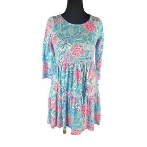 Lilly Pulitzer Geanna swing tiered small dress funky bright blue pink print
